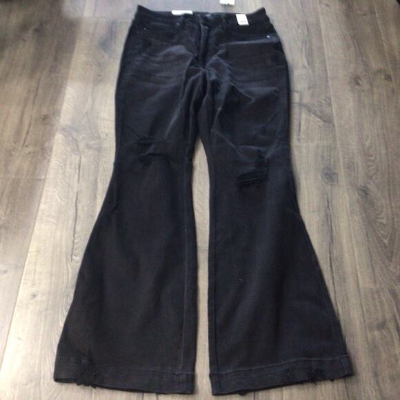 Judy Blue Jeans Womens 14W Black High Waist Flare Stretch Distressed Preppy - Picture 1 of 7